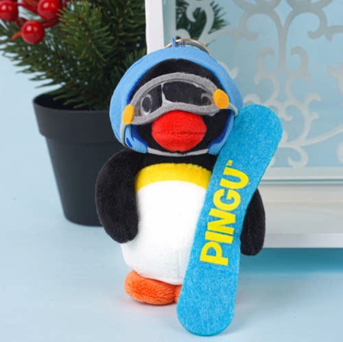 韩国正版pingu滑雪企鹅毛绒挂件