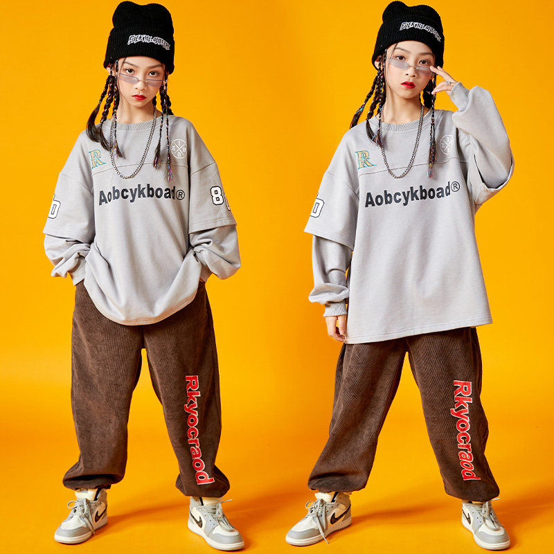 儿童街舞服装秋季女童嘻哈套装帅气宽松长袖hiphop演出服女孩潮服