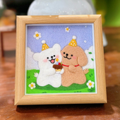 羊毛毡戳戳乐diy马年材料包手工线条小狗情侣节日礼物相框画摆件