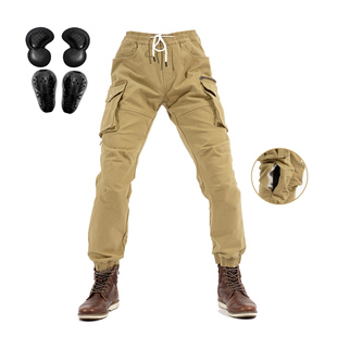 摩托车骑行裤防风加绒四季束脚裤黑色防摔松紧腰工装裤男女款护具