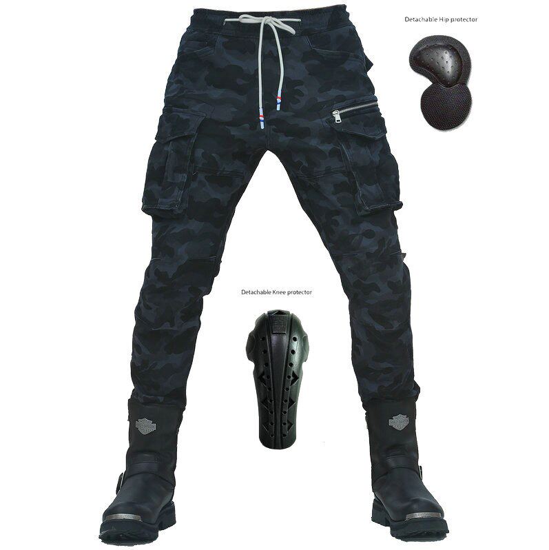 2021新款摩托车裤子四季休闲裤修身黑色迷彩工装裤机车骑行裤男女