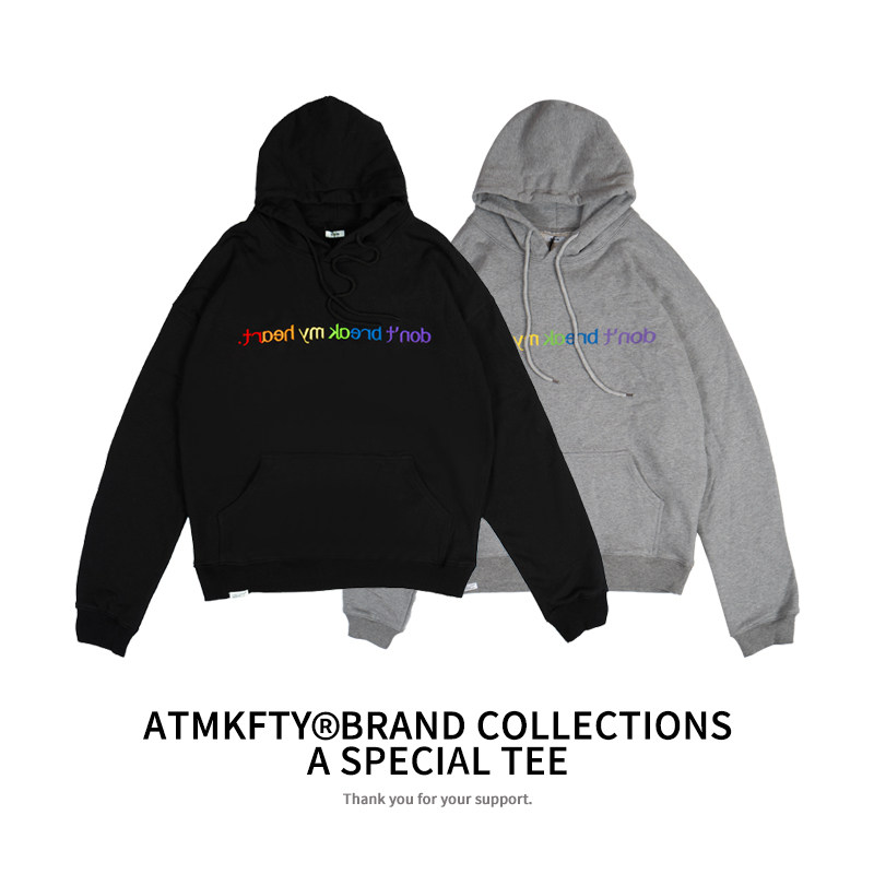 ATMKFTY春季加厚保暖骑行卫衣彩虹印花连帽纯棉外套机车服男女款