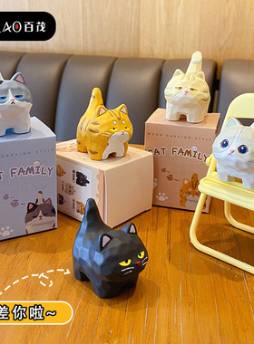 百茂原创木雕风站姿喵喵猫咪树脂公仔摆件可爱布偶创意桌面礼物