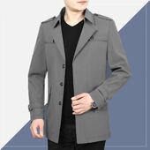 爸爸装 品牌新款 中年男士 风衣春夏季 高档免烫商务行政夹克男 中长款