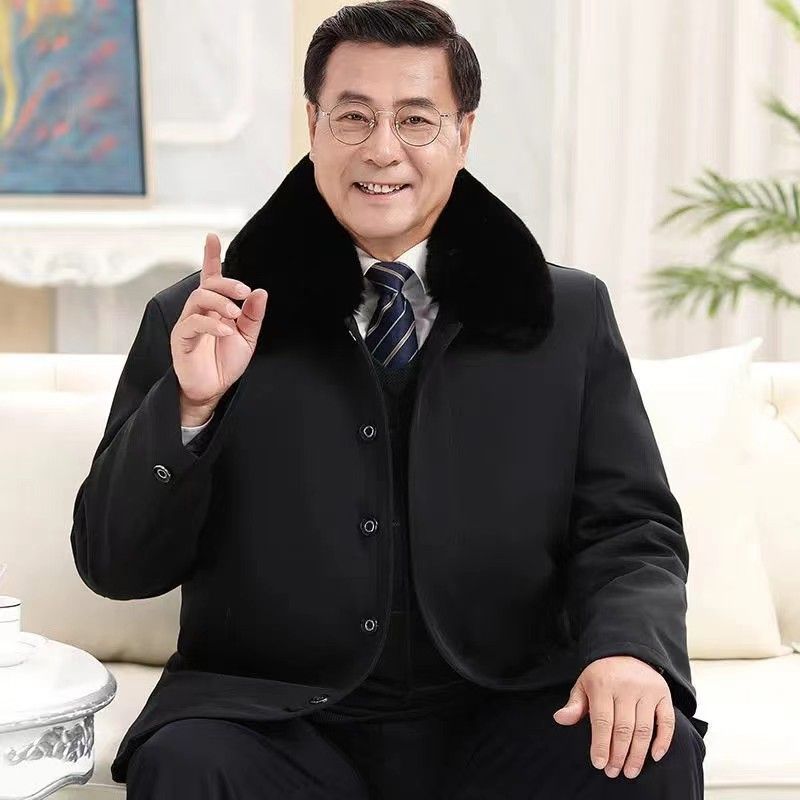 爸爸棉衣冬季中长款扣子棉服男中老年外套加厚长款过膝大衣保暖男