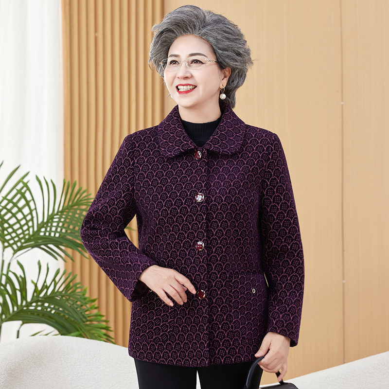 奶奶秋冬加绒保暖外套妈妈装上衣