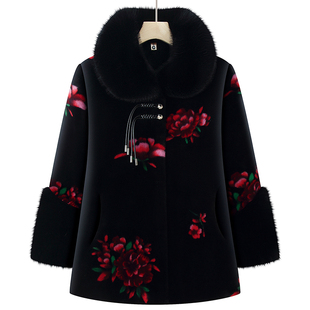 奶奶冬装加绒加厚水貂绒外套大衣中老年人女装妈妈装洋气高档衣服