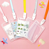 校园卡套小学生胸前卡带挂绳双面透明翻盖式 工作牌公交卡套证件套