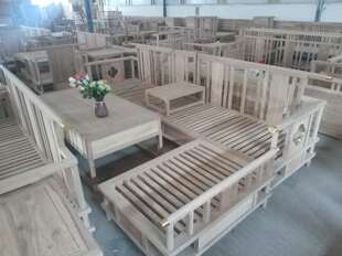 仿古家具老榆木沙发白茬实木组合白坯原木罗汉床沙发白胚