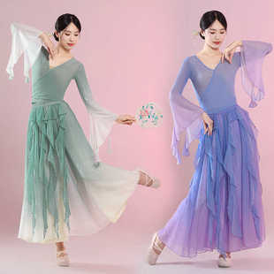 新款 渐变飘逸古风纱衣身韵艺考练功服女中国舞舞蹈服 古典舞服装