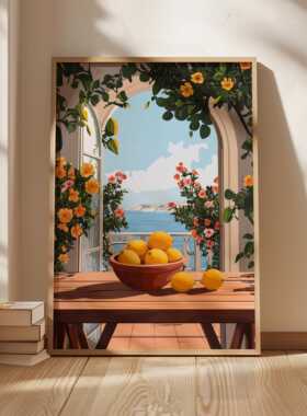 加州橙色罂粟艺术版画 |抽象花卉插画