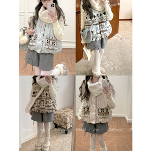 百搭保暖背心 费尔岛两面穿花苞马甲女秋冬新款 DOLL原创 绒绒岛屿