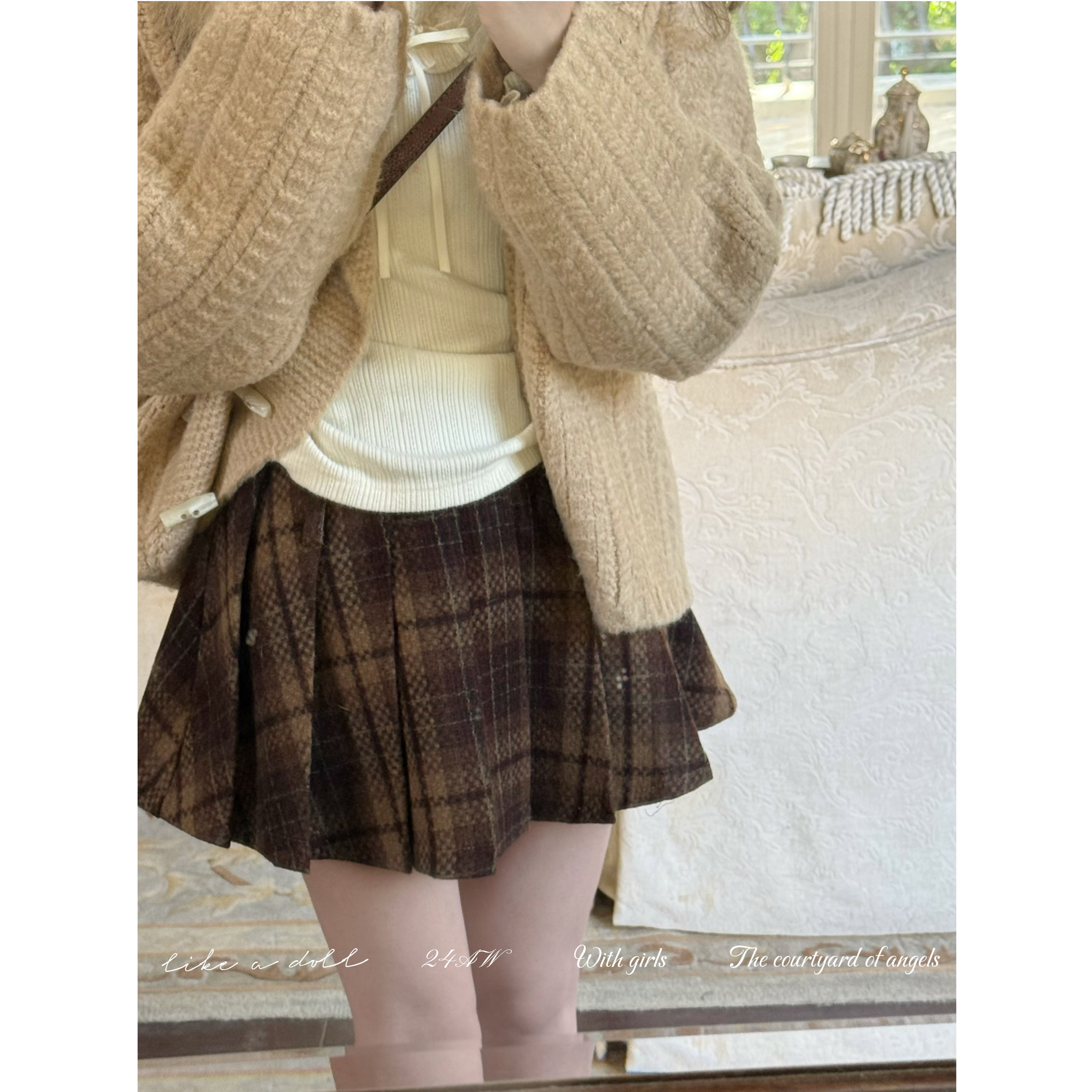DOLL原创~香香公主~复古格子半身裙女冬季设计感高腰百褶裙