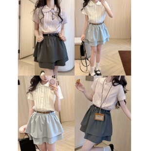 DOLL原创 娃娃领拼接假两件连衣裙设计感通勤中长裙 毕业旅行