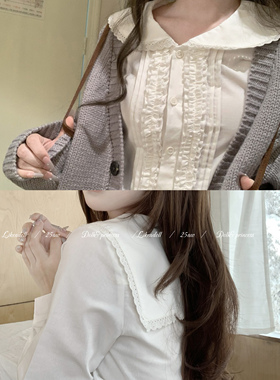 DOLL原创-海德公园-白色海军领衬衫女秋季新款百搭修身长袖衬衣