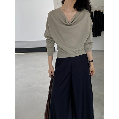 韩系不规则荡领蝙蝠针织衫