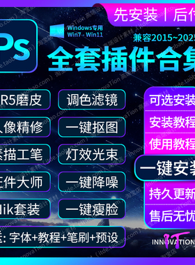 2025Ps全套中文插件合集一键安装包Dr5教程人磨皮调色预设WIN2024