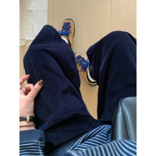 XFYSTYLE_灯芯绒休闲裤女新款小个子高腰显瘦加厚直筒九分奶奶裤