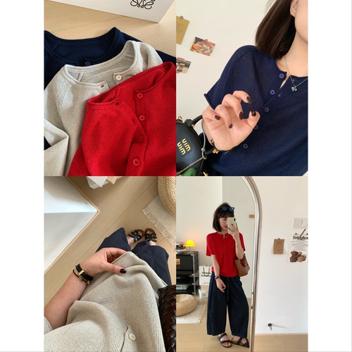 亚麻和纸纱针织透气镂空短袖上衣