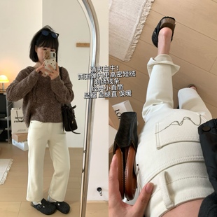 XFYSTYLE_卖完无补 四面弹高腰显瘦小直筒加绒修身九分牛仔裤女冬