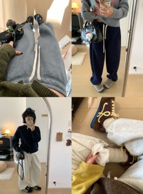 XFYSTYLE_440g高克重加绒加厚可抽绳束脚卫裤女25冬季休闲直筒裤