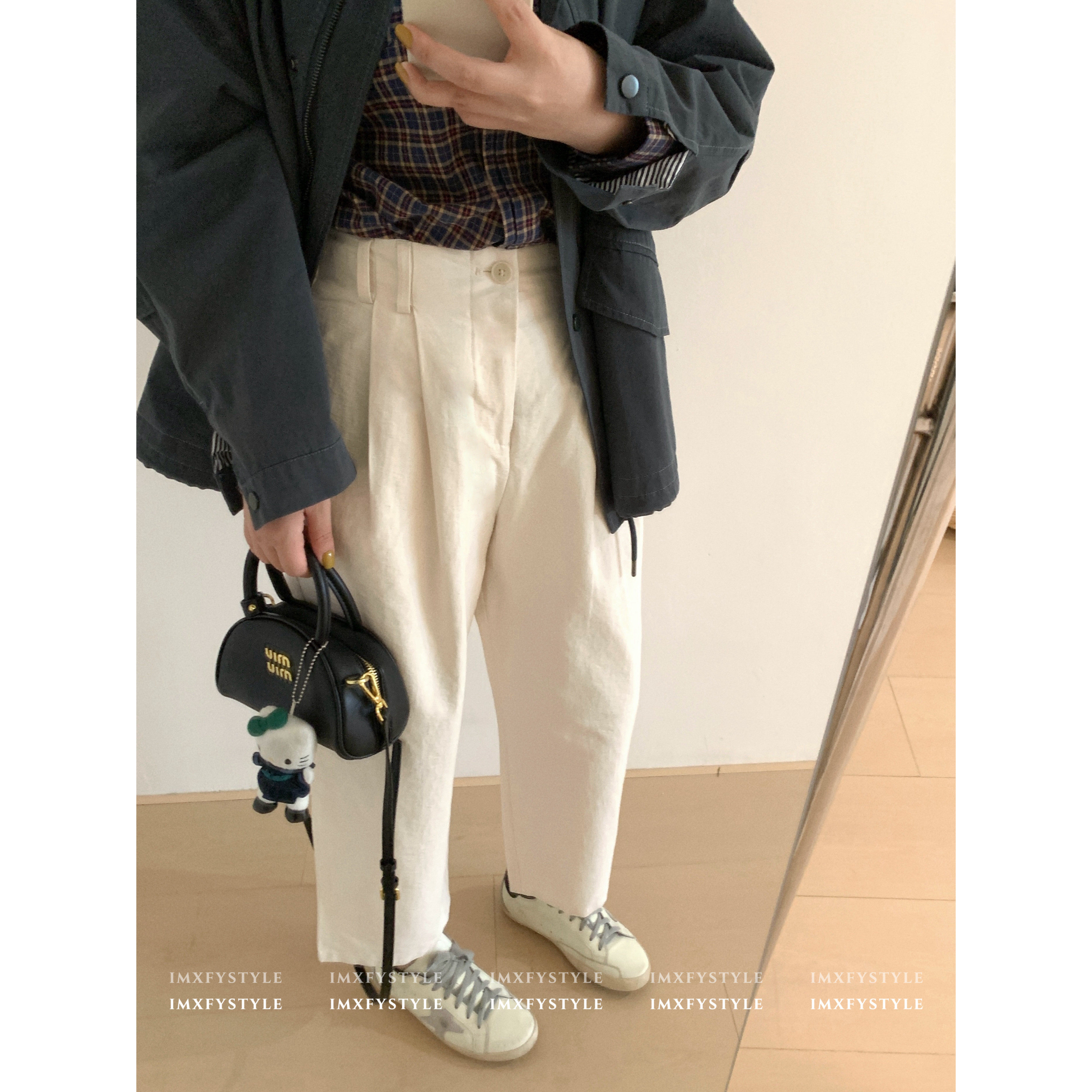 XFYSTYLE_肌理感九分休闲裤女秋季半松紧高腰显瘦宽松直筒哈伦裤,女装/女士精品,休闲裤,淘宝优惠券,粉丝福利购,淘宝优惠卷