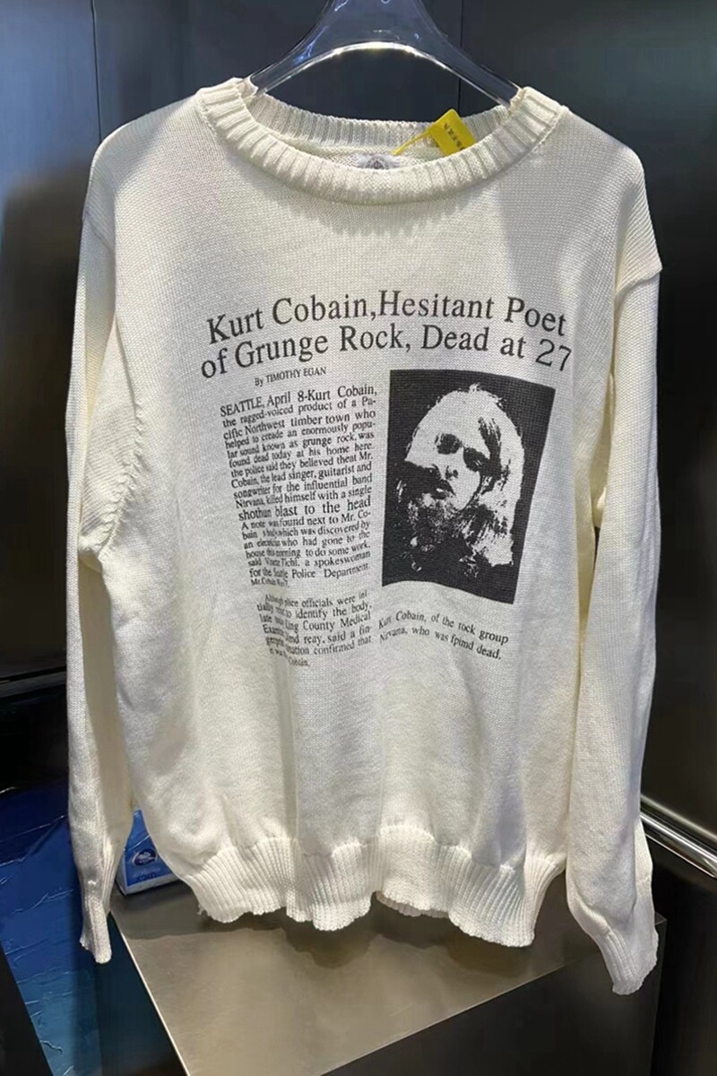 nirvana乐队科特柯本重磅vtg青年毛衣油墨印花美式休闲圆领针织衫