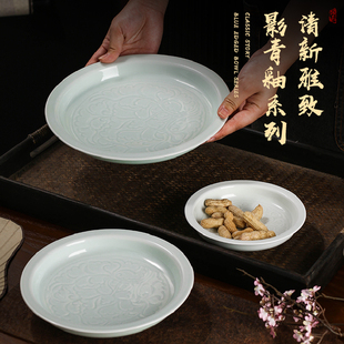 景德镇青瓷菜盘深盘菜碗简约斗笠碗纯色碗盘商用家用青釉清新餐具