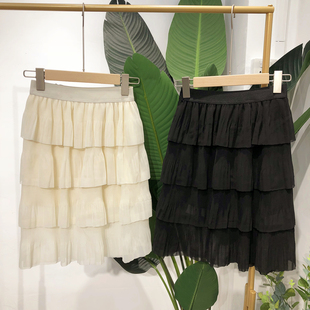 855 中裙半身裙 韩版 甜美风高腰多层次百褶蛋糕裙