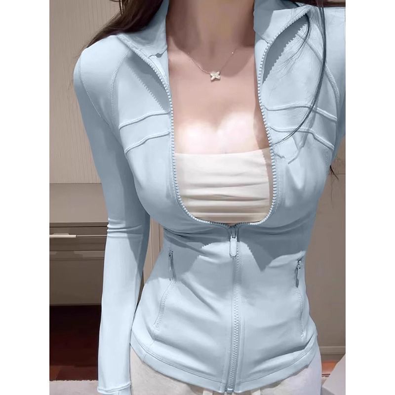 蓝色修身冰丝防晒瑜伽外套女