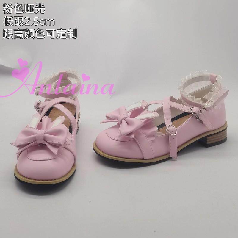 33-52大码女鞋日系甜美蝴蝶结低跟圆头交叉绑带兔耳皮鞋2351
