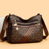 真皮女包2025新款 大气中年妈妈包大容量旅行印花做生意单肩斜挎包