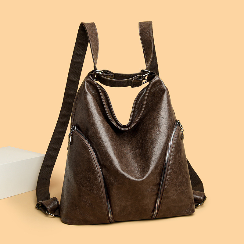 真皮新款韩系慵懒风女包大容量双肩背包旅行时尚斜挎单肩包多功能