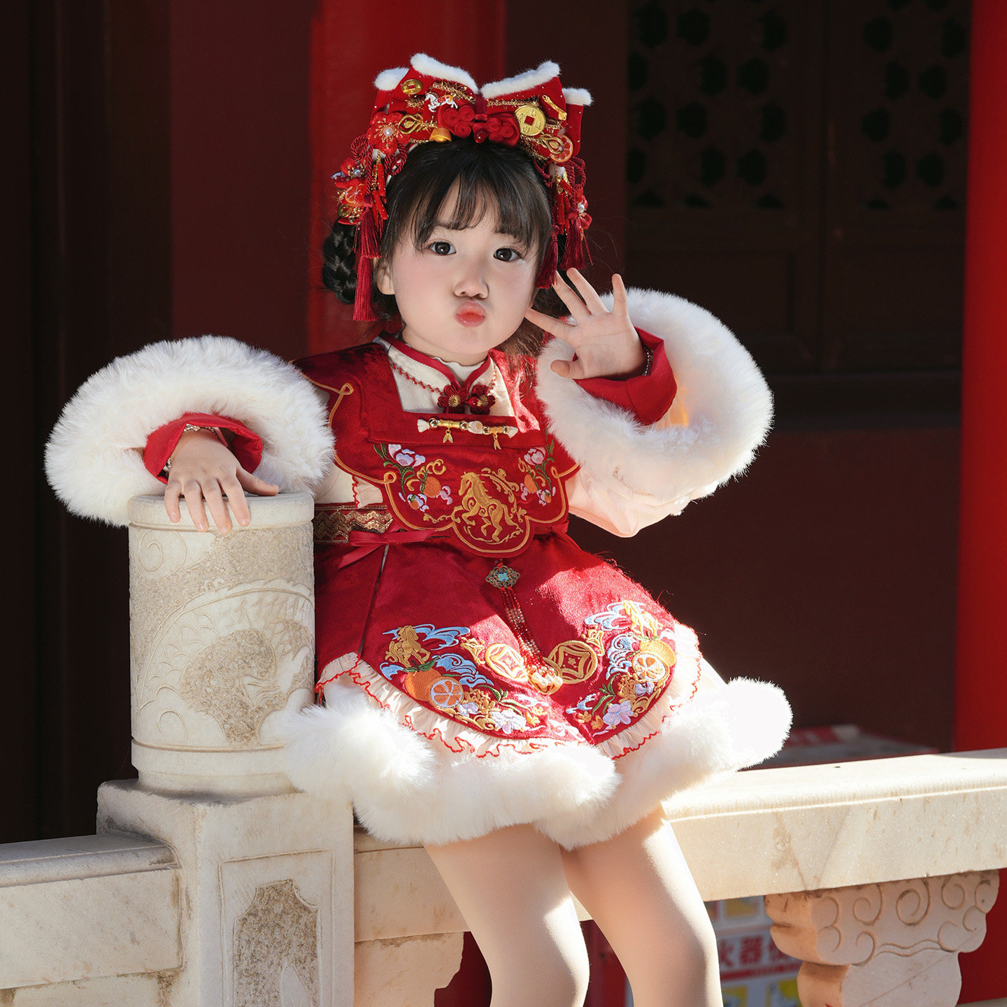 新款原创女童连衣裙拜年服国风洛丽塔公主裙周岁春节拜年服两件套