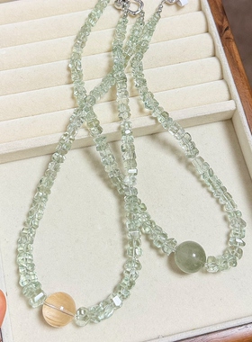 原创 天然兔毛水晶绿水晶小众高级感百搭项链