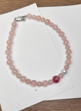 原创 天然西柚粉晶珍珠小众设计项链