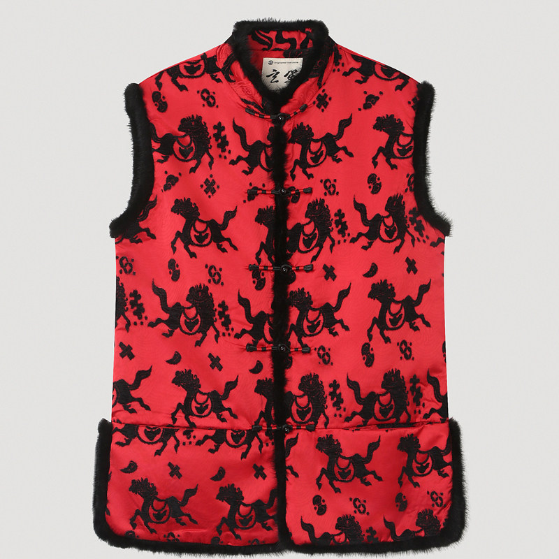 新中式国风小马提花水貂毛边唐装