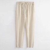 纯亚麻裤 男宽松直筒休闲裤 男松紧腰麻料裤 玄笙夏季 子男棉麻长裤 子