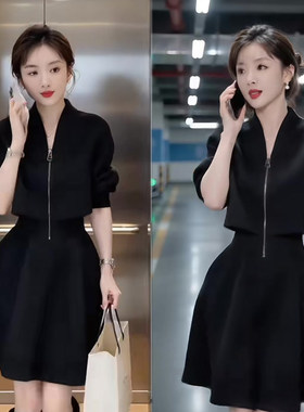 赫本风假两件连衣裙女