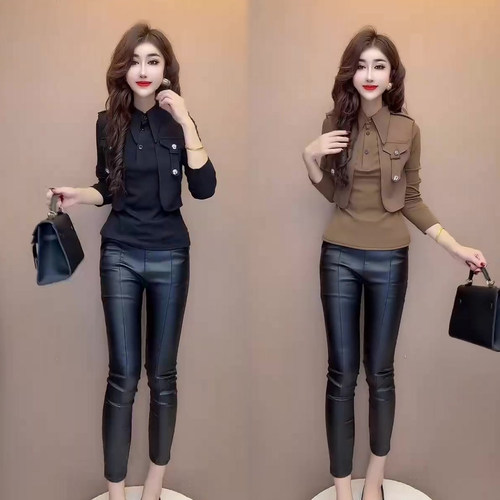 假两件翻领时尚韩版小衫女