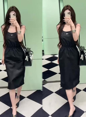御姐风黑色吊带连衣裙女