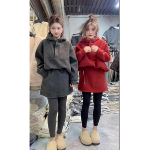 新款 裙2025冬季 网红连帽上衣 高腰韩版 韩系时尚 短裙两件套装 套装