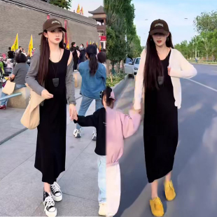 网红韩系套装裙2026春夏季新款外披+宽松遮肉背心连衣裙长裙两件