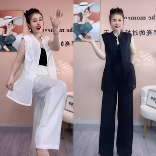 韩版洋气时尚套装女2026夏新款中长款马甲+阔腿裤减龄网红两件套
