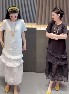 花边拼接蕾丝刺绣连衣裙女