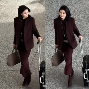 知性气质套装裙冬季新款高级感简约风中长款外套+半身裙两件套装