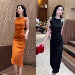 高级感流苏连衣裙女2026春夏季新款女神范御姐风修身显瘦长裙女裙