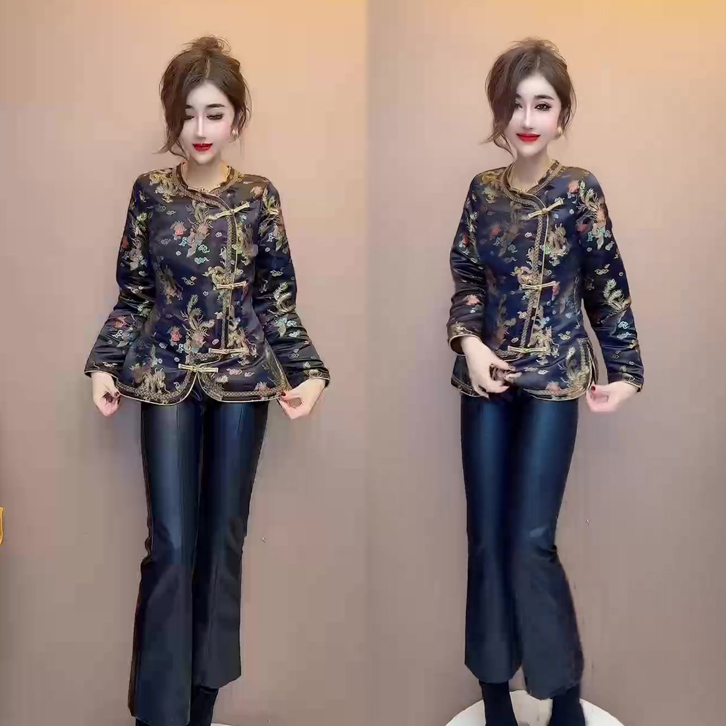 国风盘扣拼接衬衫女2025冬季新款新中式网红爆款遮肉显瘦小衫上衣