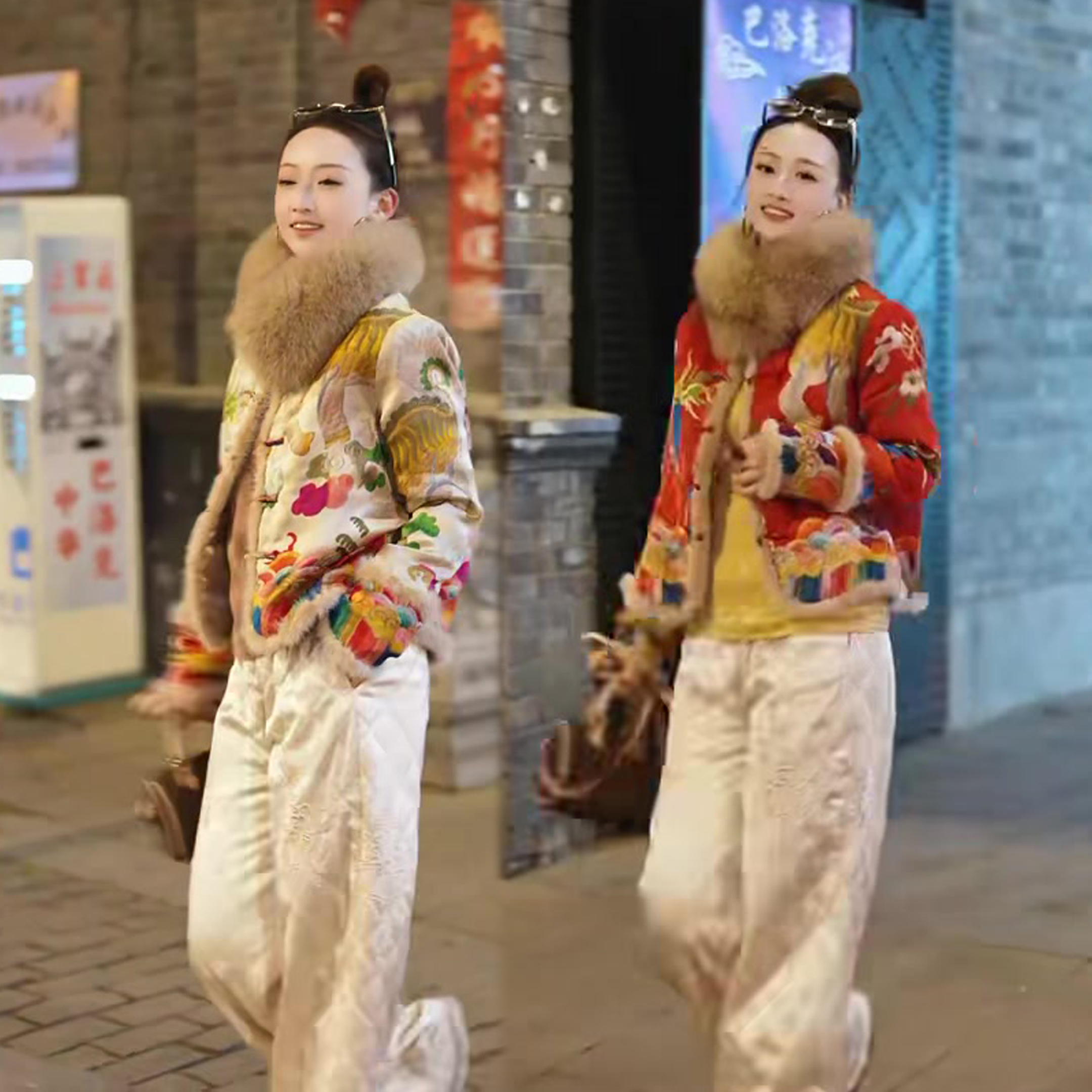 国风时尚套装女上衣+围脖+长裤