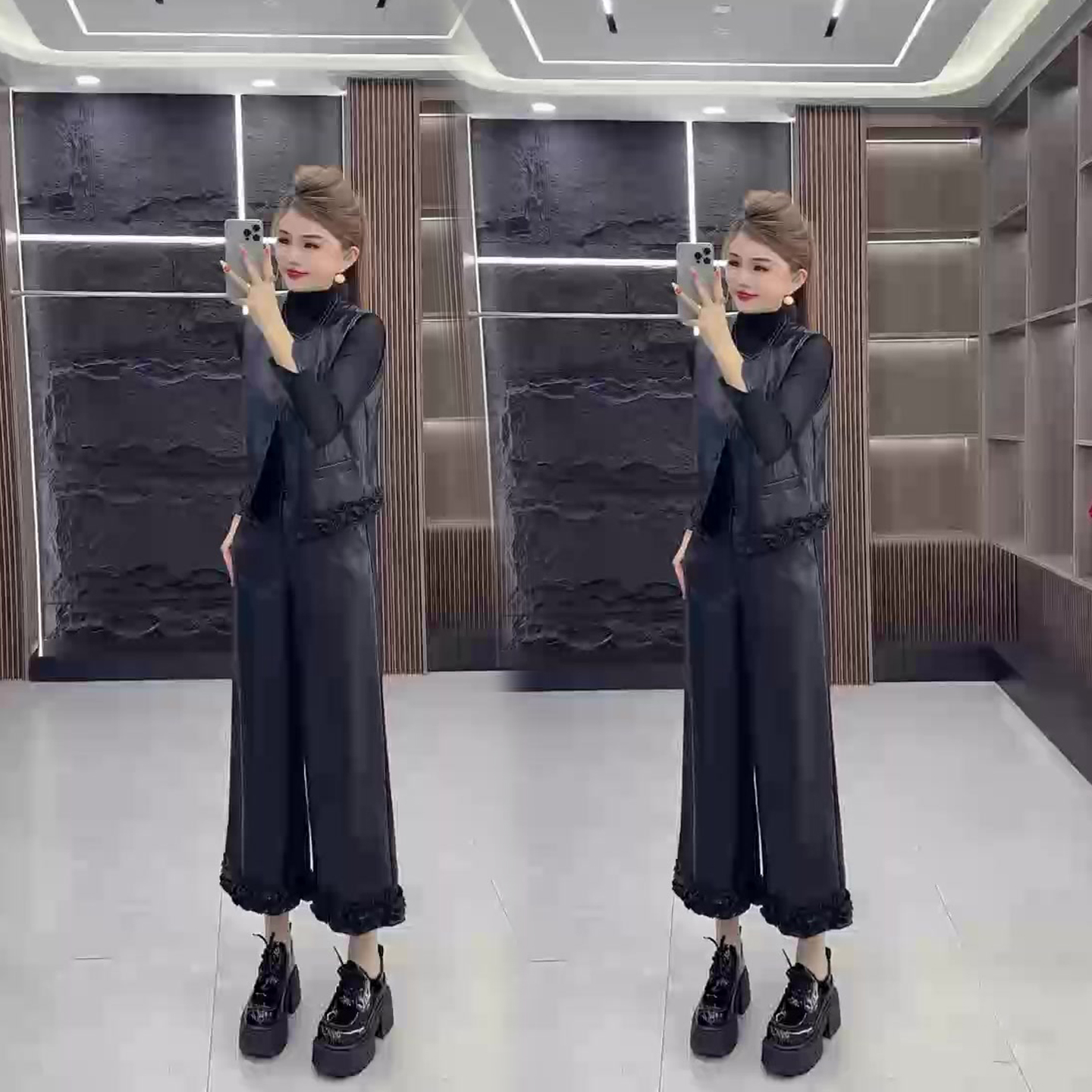 三件套女马甲+阔腿裤+打底衫